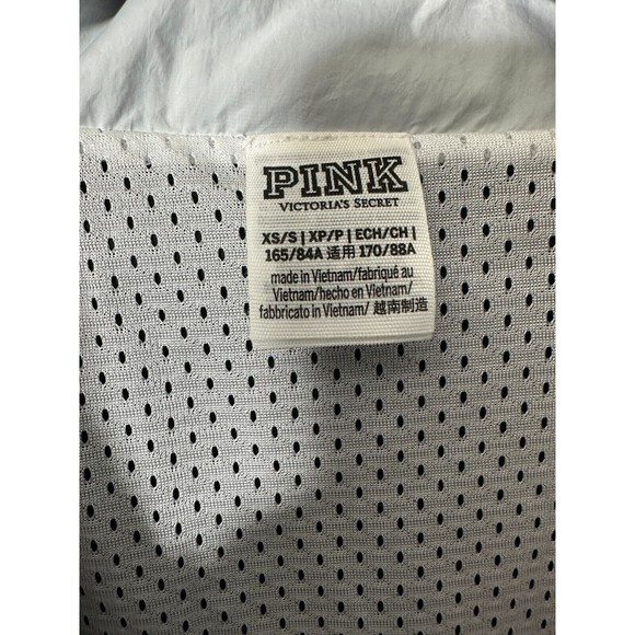 PINK Victoria's Secret Black Logo Zip Windbreaker Jacket Black White Gray XS - Picture 14 of 16